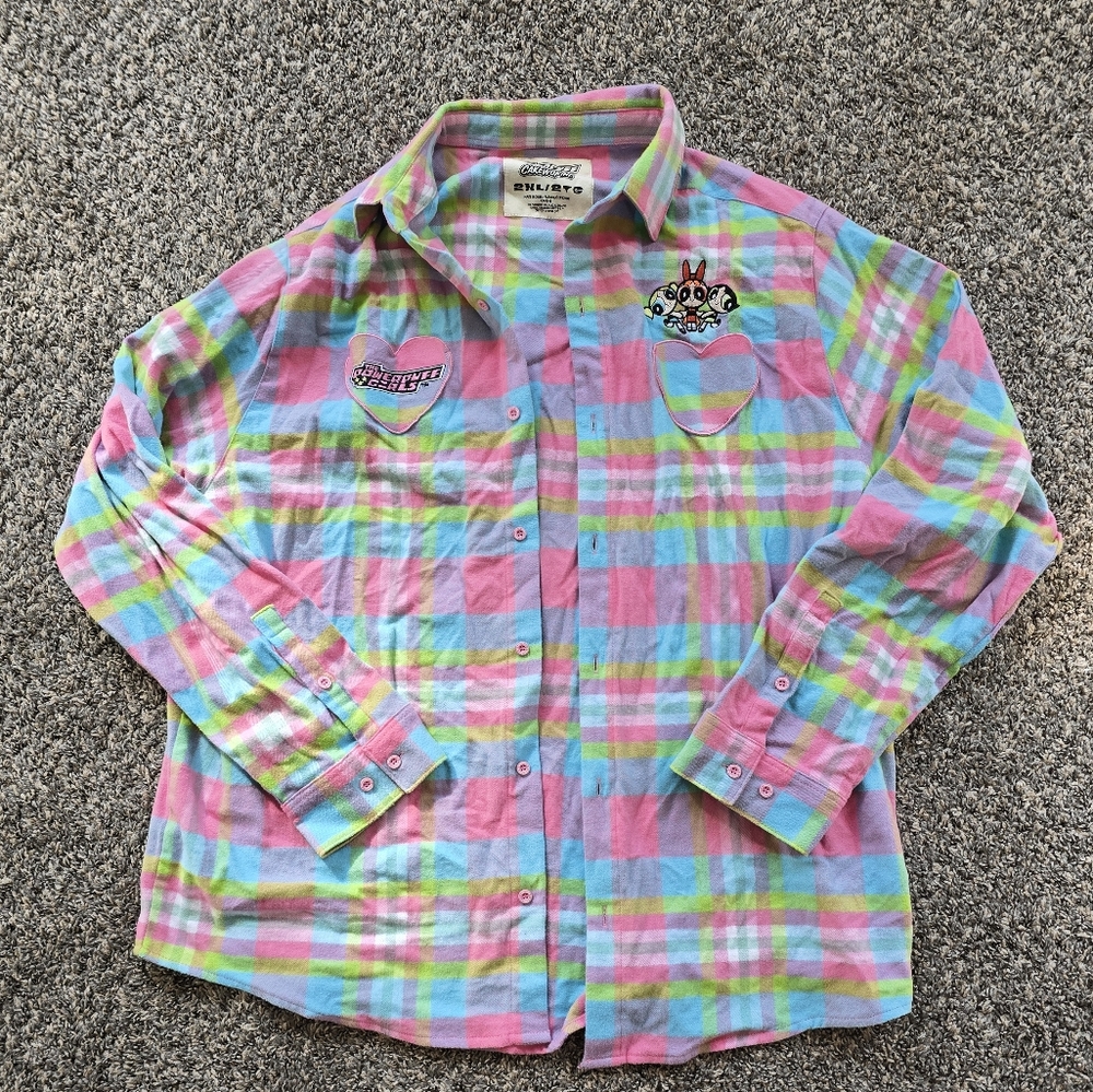 Cakeworthy X Powerpuff Girls Colorful Plaid Button-Up Shirt